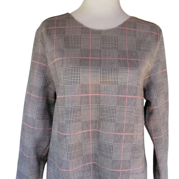 Zara Women's Long Sleeve Glenn Plaid Micro Houndstooth Knit Blouse Size Medium - Picture 6 of 12